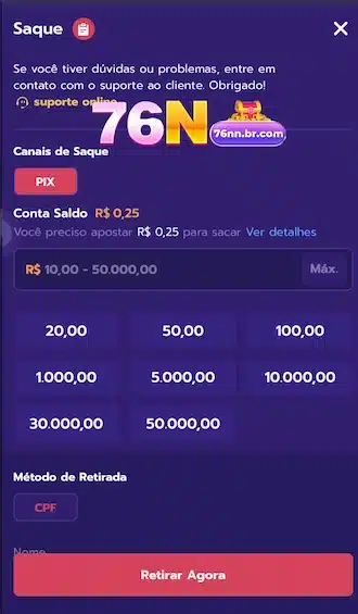 Escolha o valor Volte para a tela de saque e digite quanto você quer tirar.